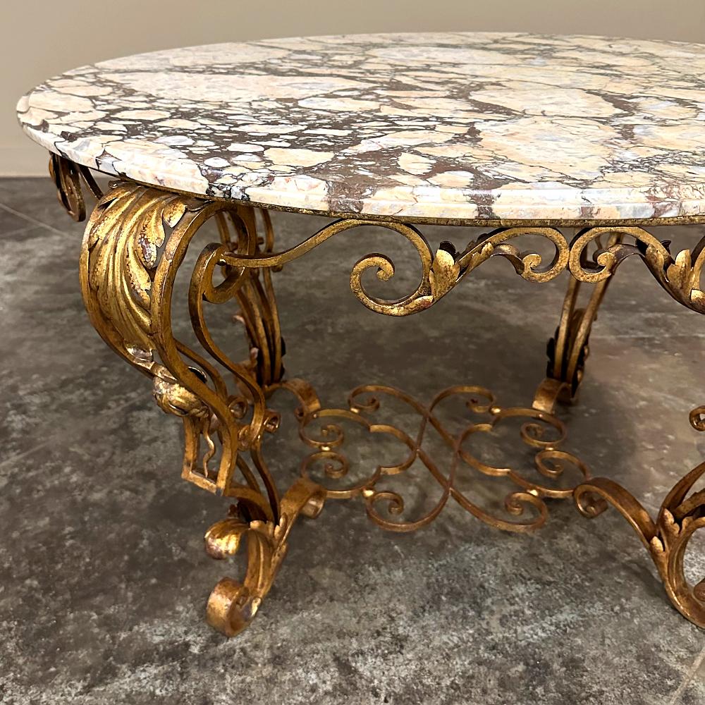 Antique Italian Painted Wrought Iron Marble Top Coffee Table For Sale 3