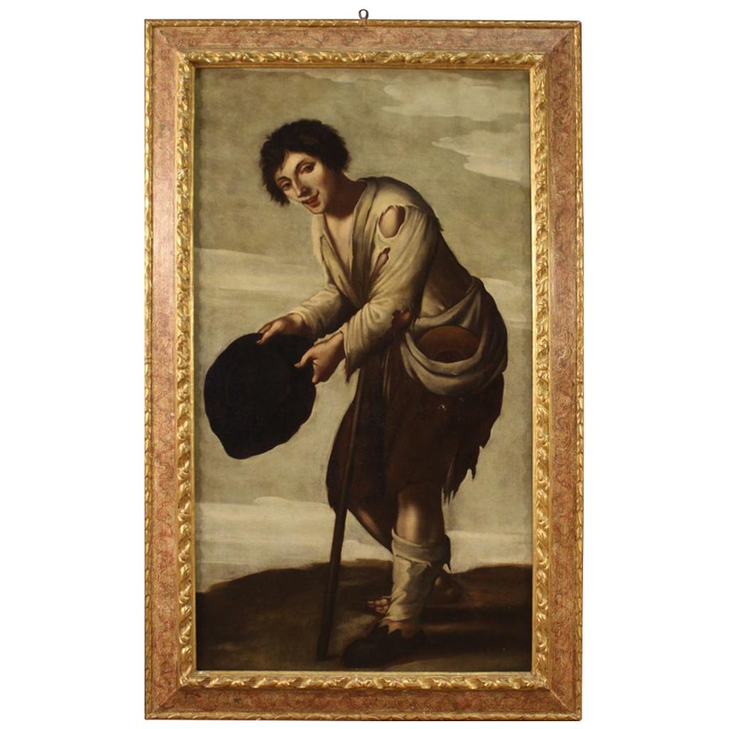 Antique Italian Painting Beggar from the 18th Century For Sale