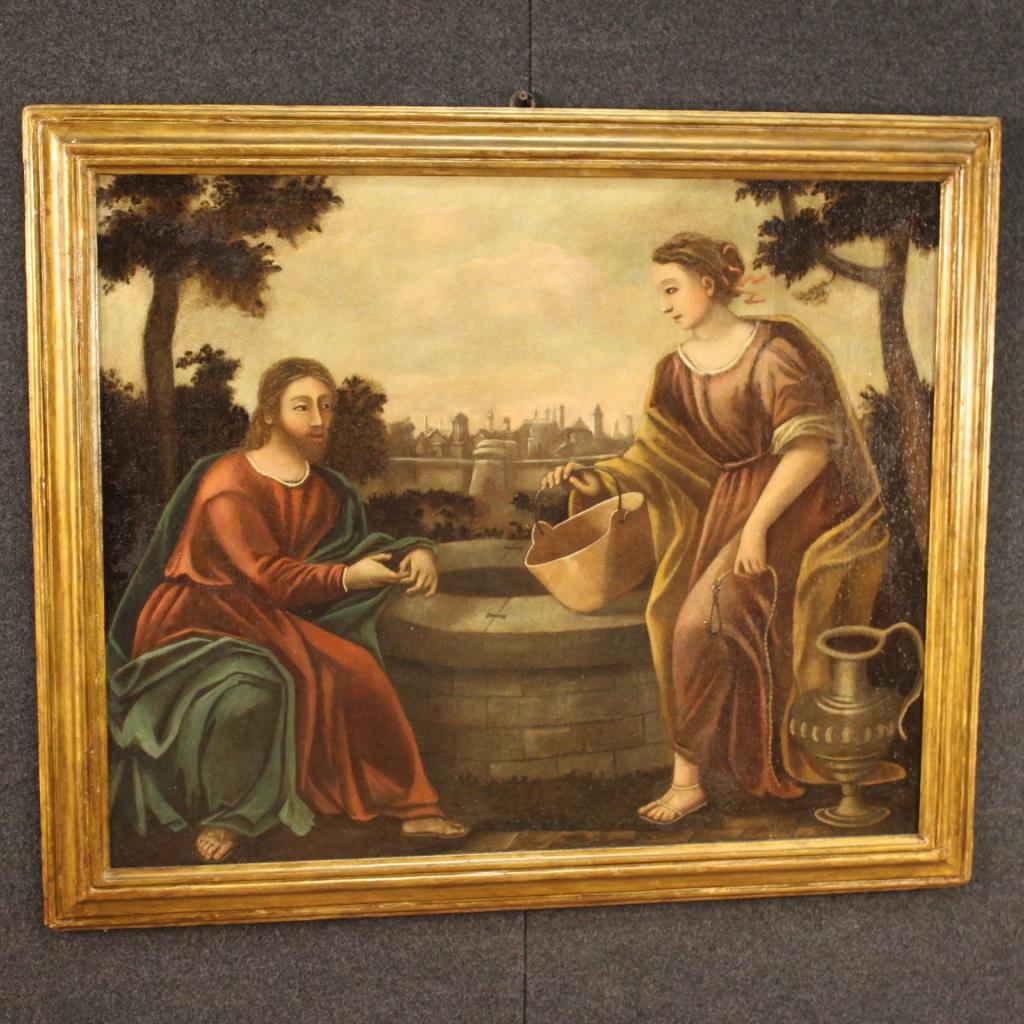 Antique Italian Painting Jesus and the Samaritan Woman at the Well, 18th Century For Sale 6
