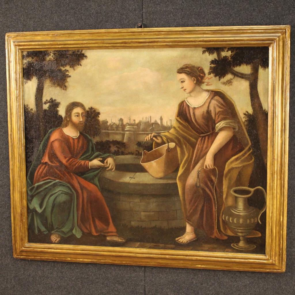 Antique Italian Painting Jesus and the Samaritan Woman at the Well, 18th Century For Sale 1