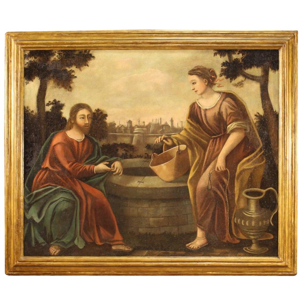 Antique Italian Painting Jesus and the Samaritan Woman at the Well, 18th Century For Sale