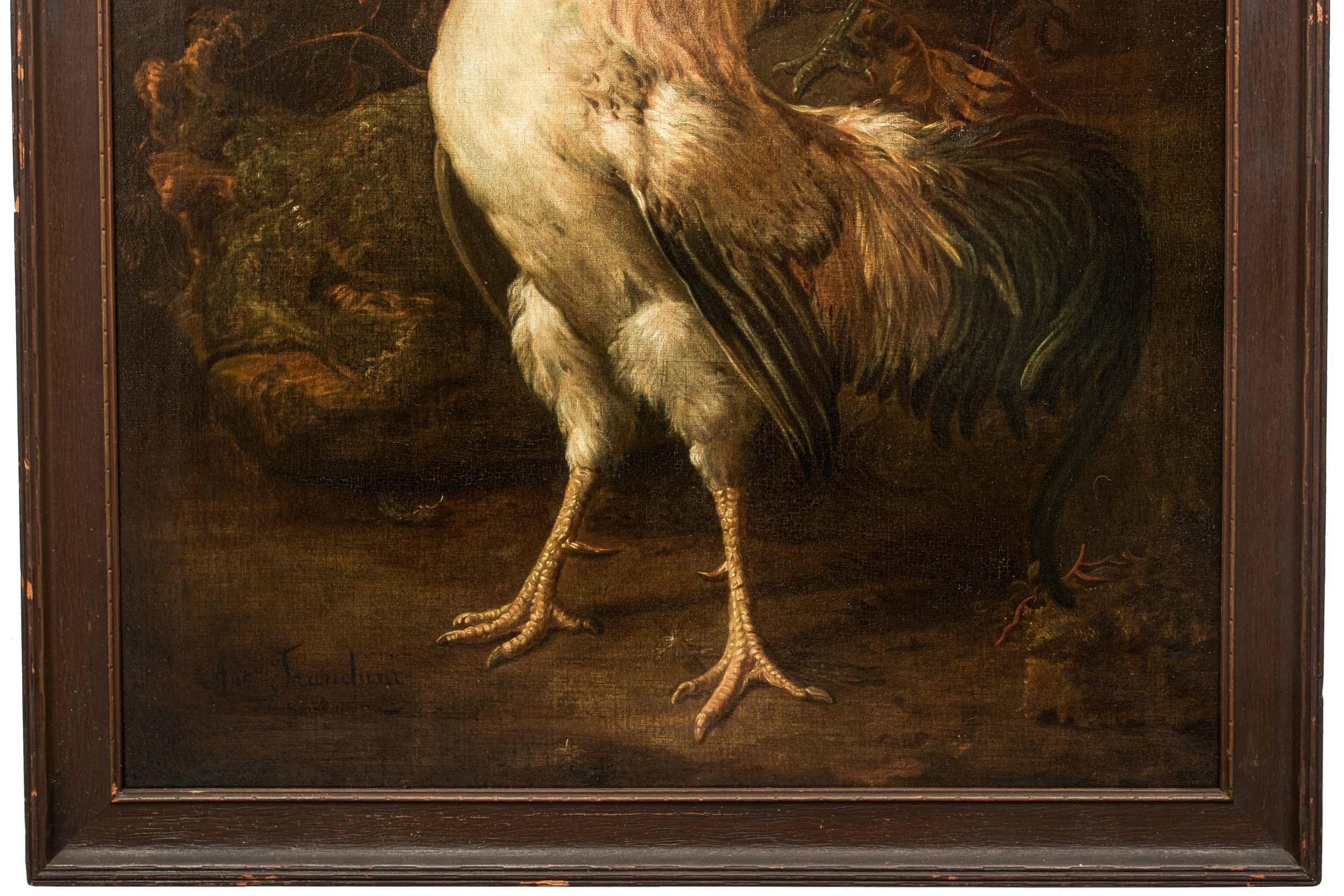 Romantic Antique Italian Painting of Rooster 