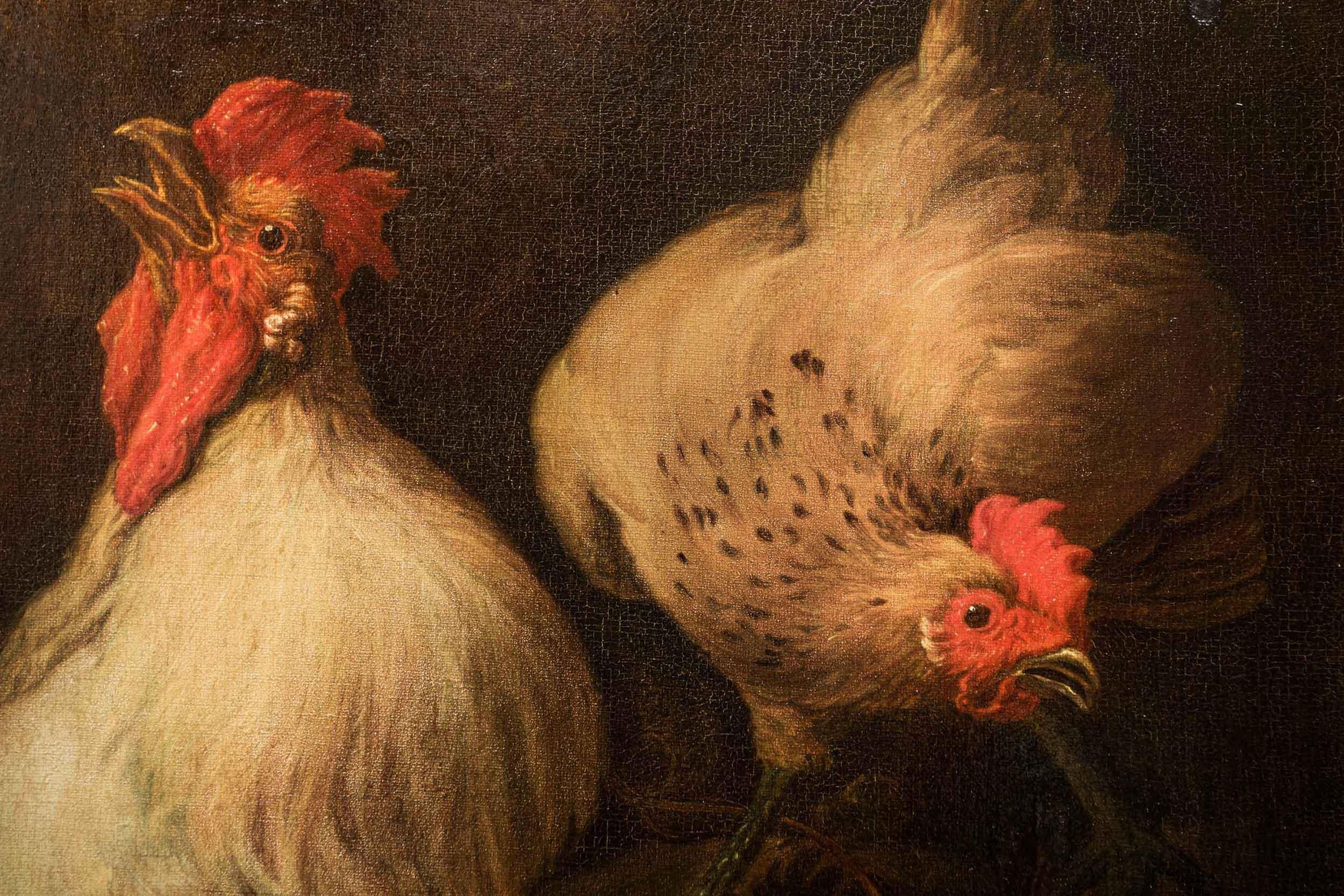 19th Century Antique Italian Painting of Rooster 