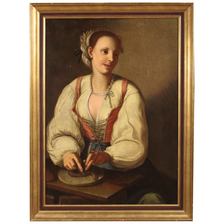 Antique Italian Painting Portrait of a Cook from the 18th Century For Sale