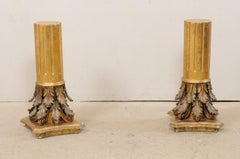 Antique Italian Pair of Roman Cointhian Style Carved & Giltwood Pedestals