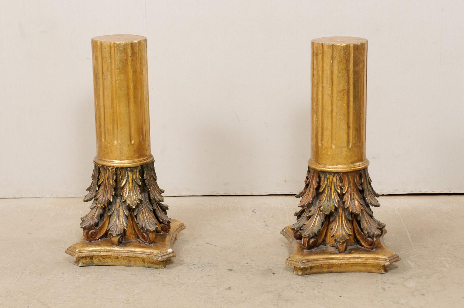 Antique Italian Pair of Roman Cointhian Style Carved & Giltwood Pedestals In Good Condition For Sale In Atlanta, GA