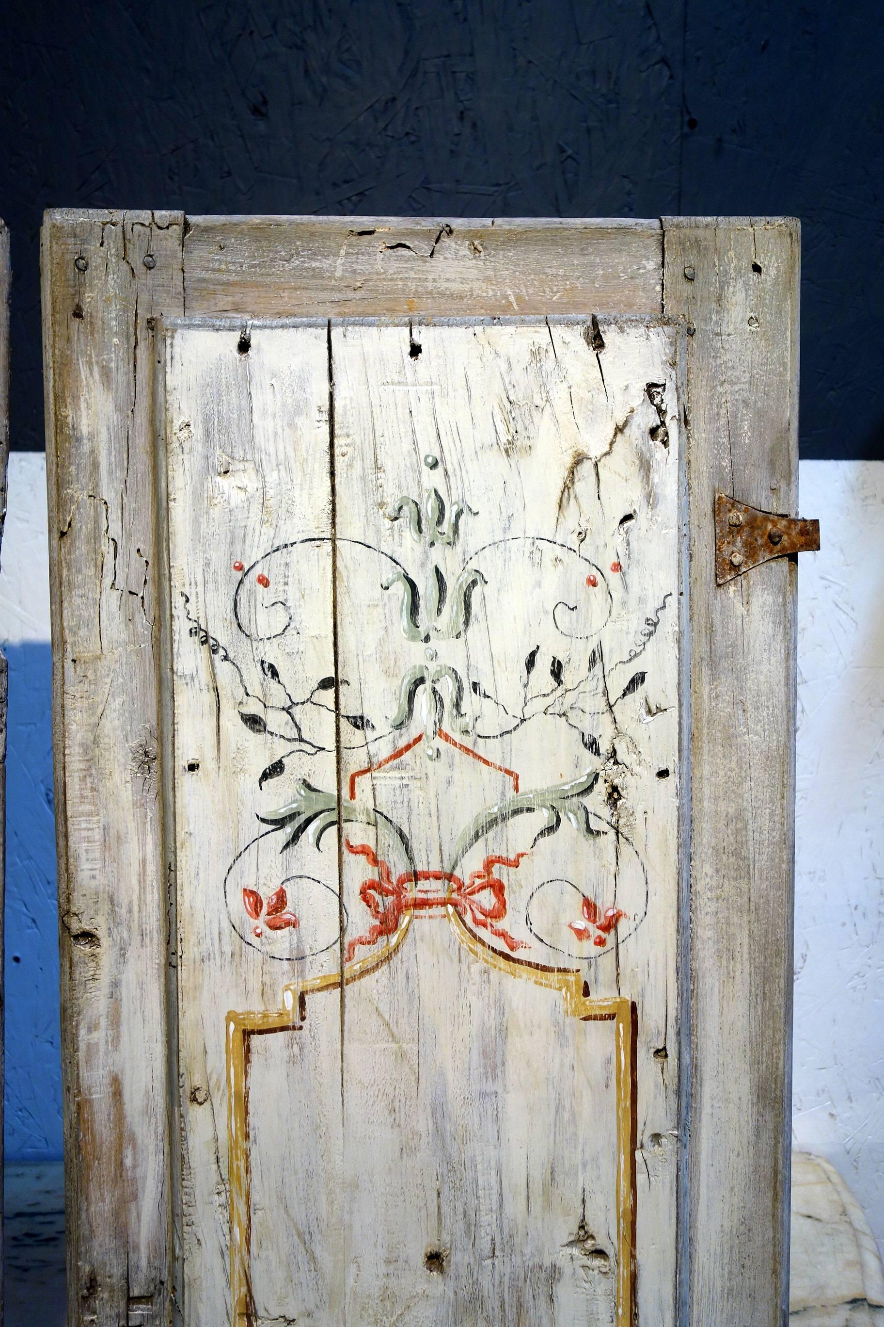 Romantic Antique Italian Pair of Hand Painted Door Panels from Arezzo Tuscany Circa 1820