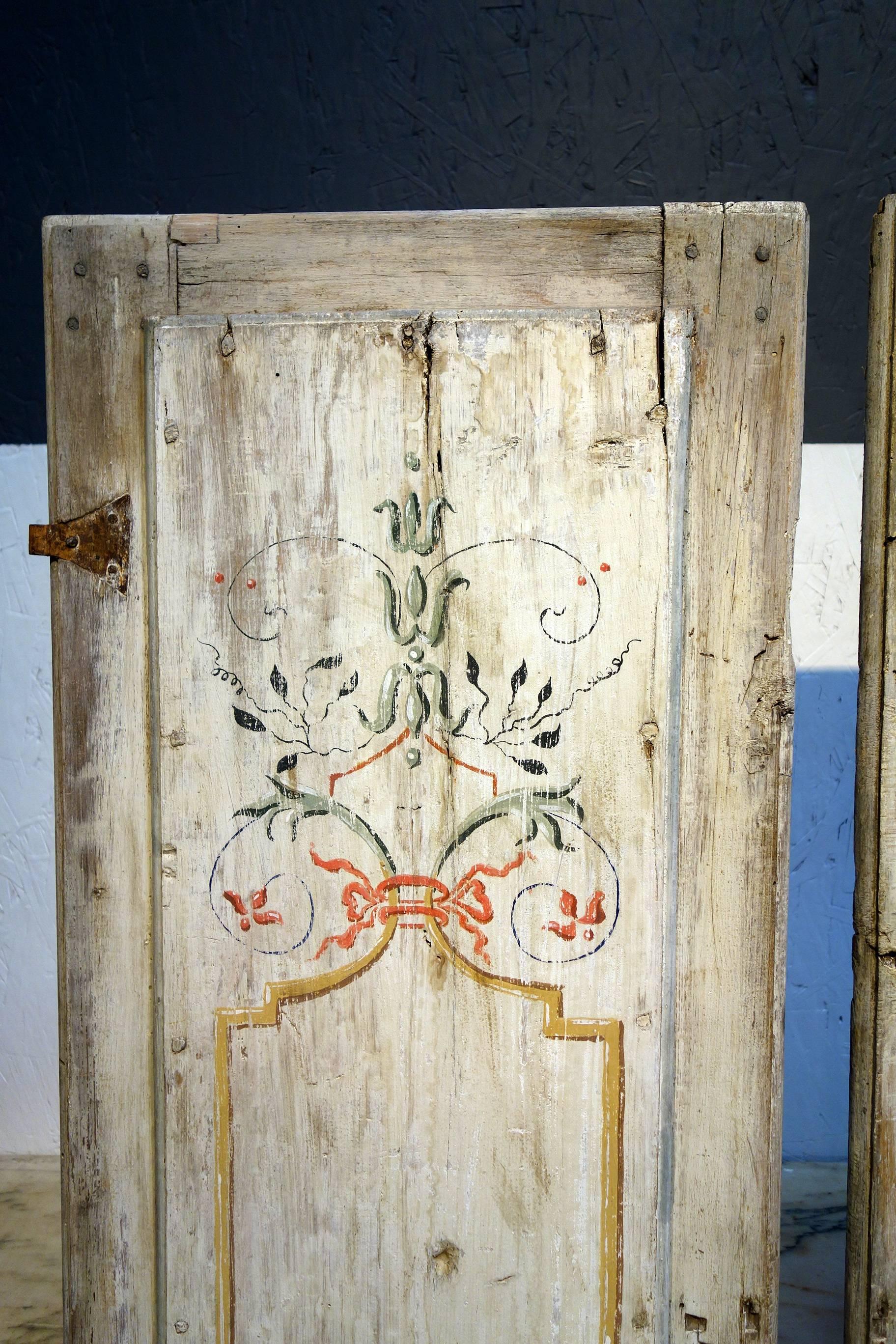 Hand-Painted Antique Italian Pair of Hand Painted Door Panels from Arezzo Tuscany Circa 1820