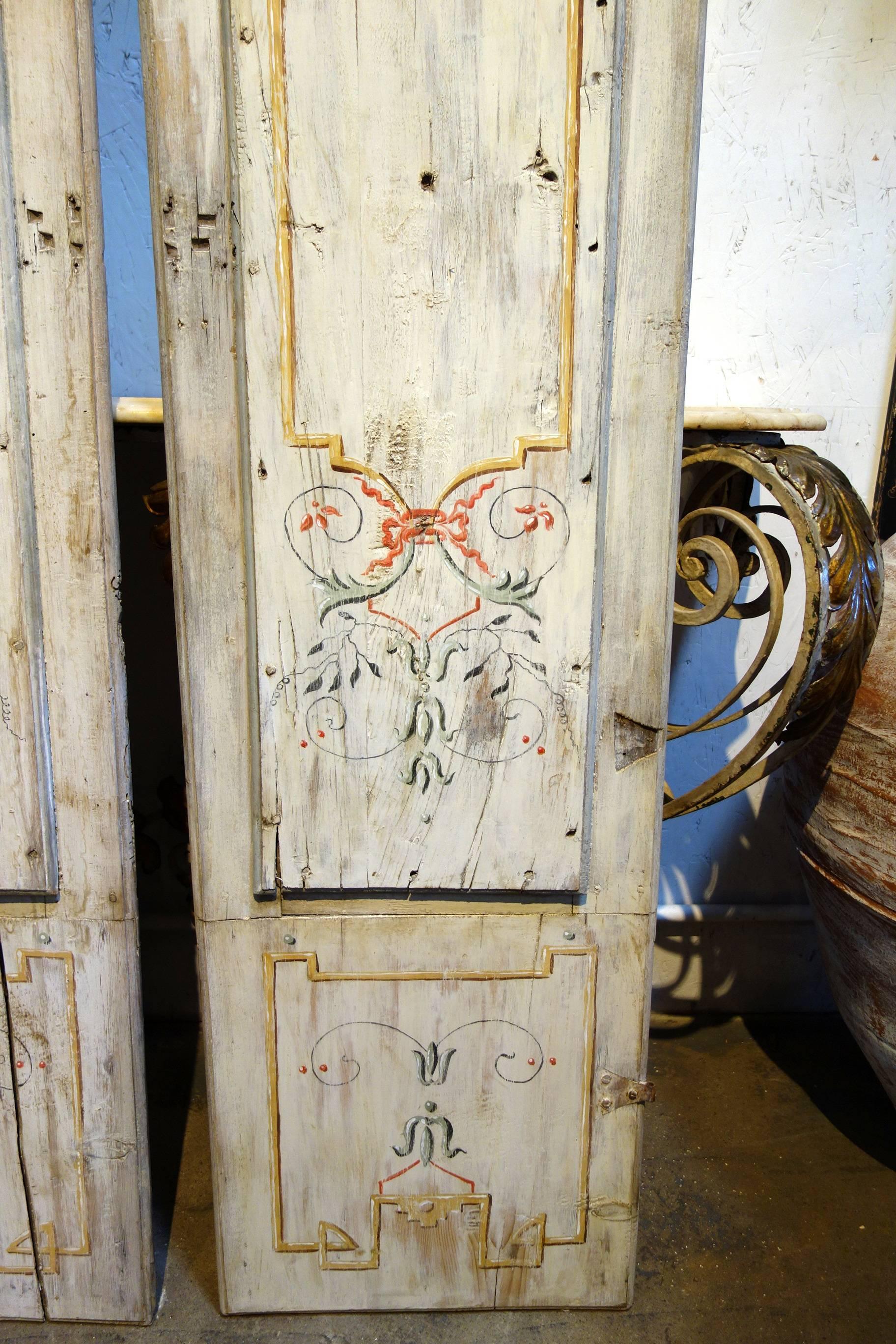 Early 19th Century Antique Italian Pair of Hand Painted Door Panels from Arezzo Tuscany Circa 1820