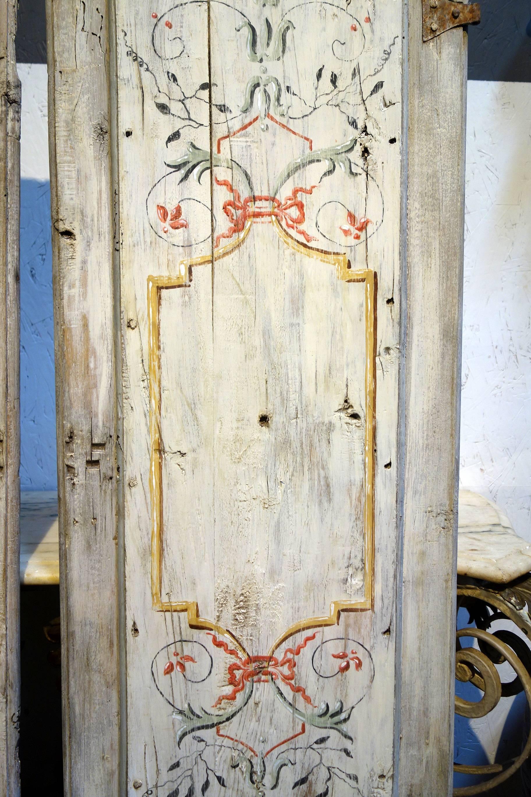 Wood Antique Italian Pair of Hand Painted Door Panels from Arezzo Tuscany Circa 1820