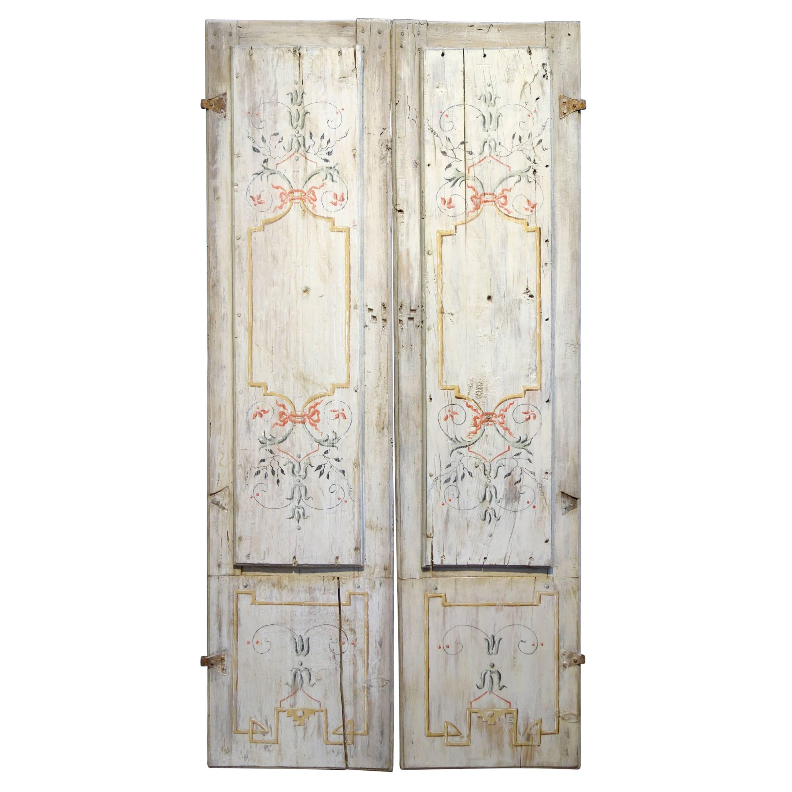 Antique Italian Pair of Hand Painted Door Panels from Arezzo Tuscany Circa 1820