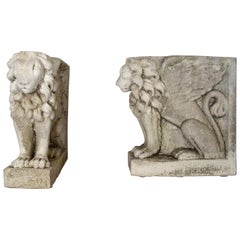 Antique Italian Pair of Winged Lion Bases Statuary from Lake Como, circa 1910