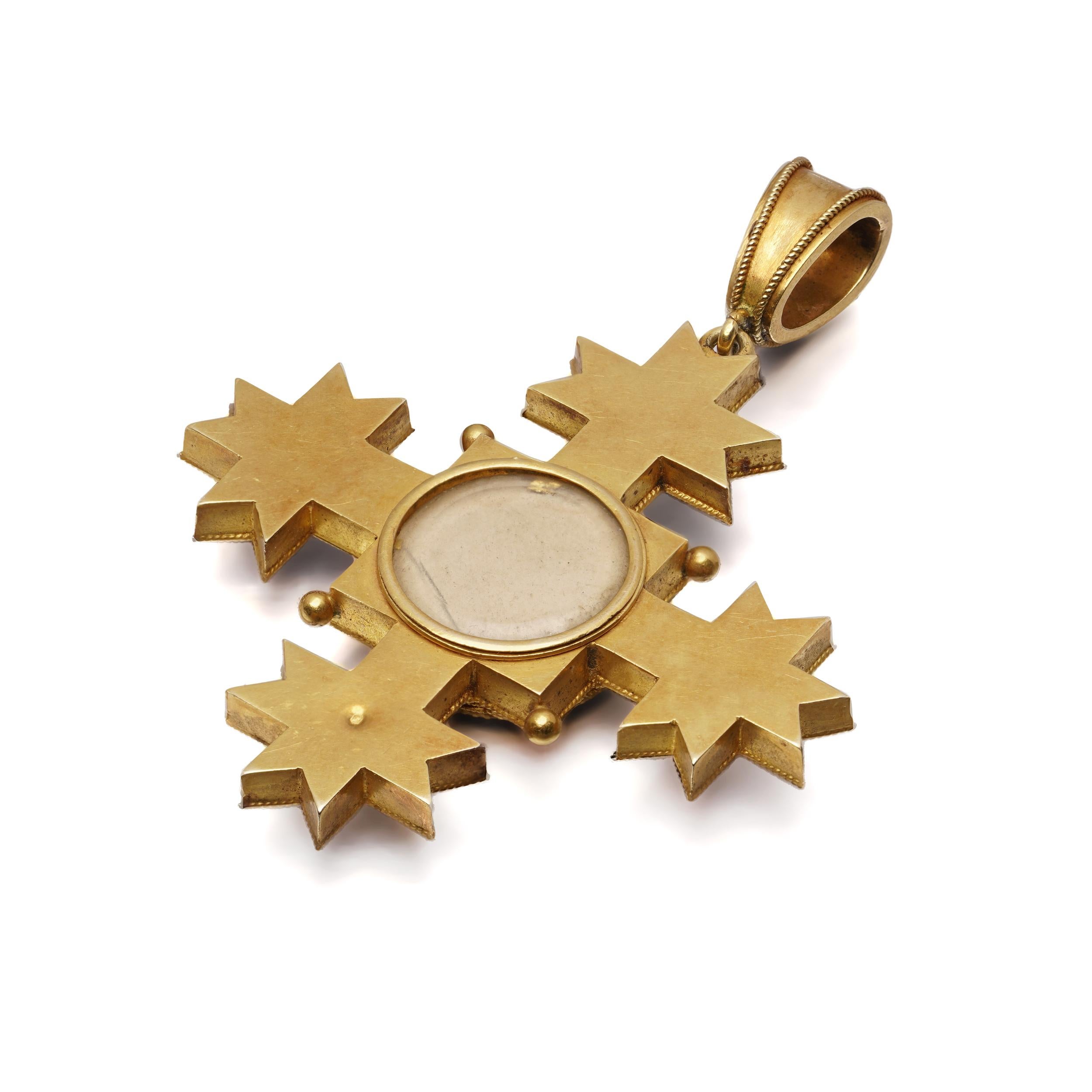 Antique Italian Papal 22K Gold Micro Mosaic Cross Pendant, 1850 - 1860s en vente 3
