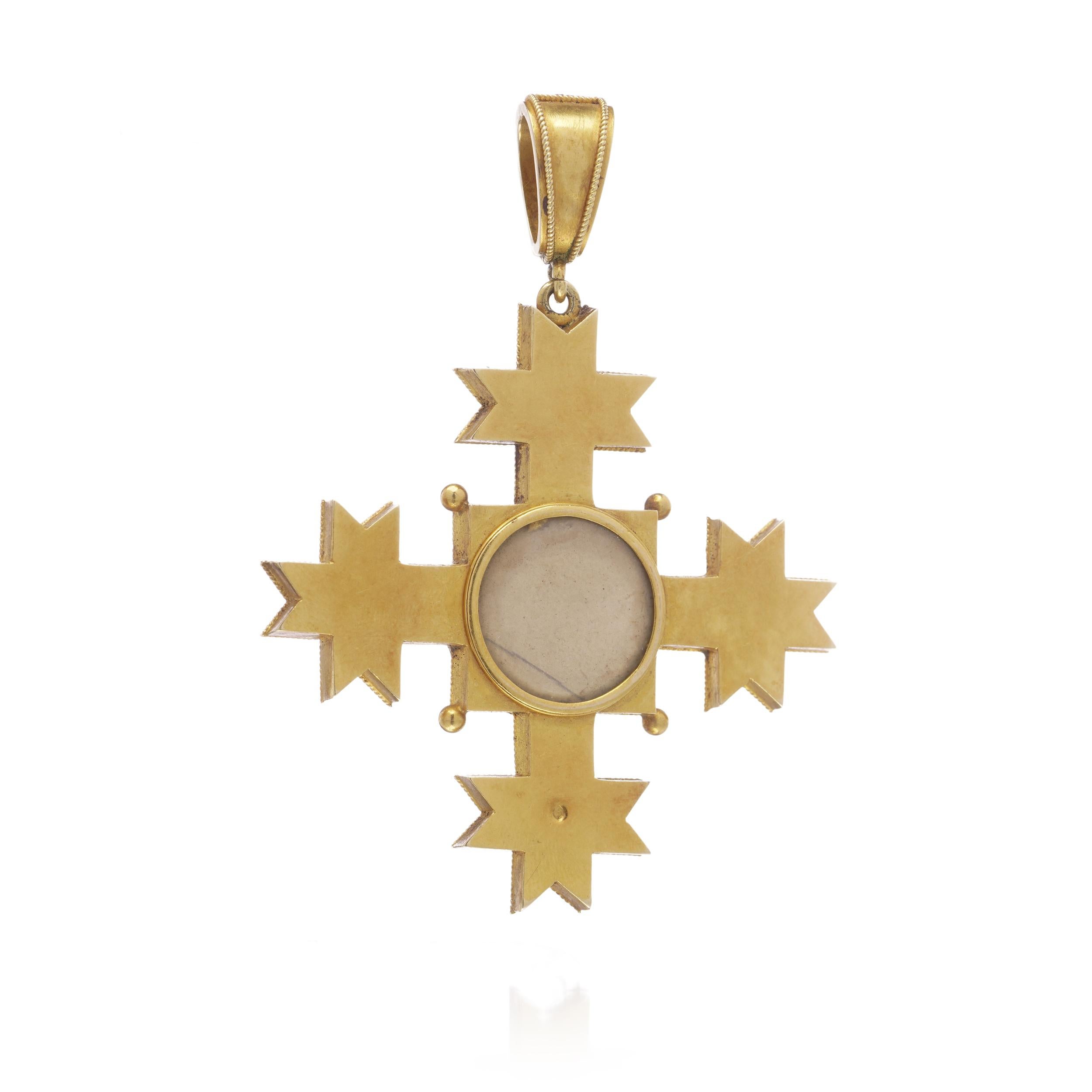 Antique Italian Papal 22K Gold Micro Mosaic Cross Pendant, 1850 - 1860s en vente 4