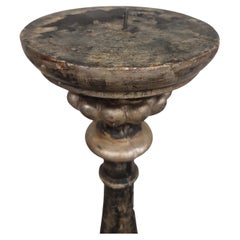 Antique Italian Parcel Gilt and Ebonized Wood Pricket Floor Altar Candlestick
