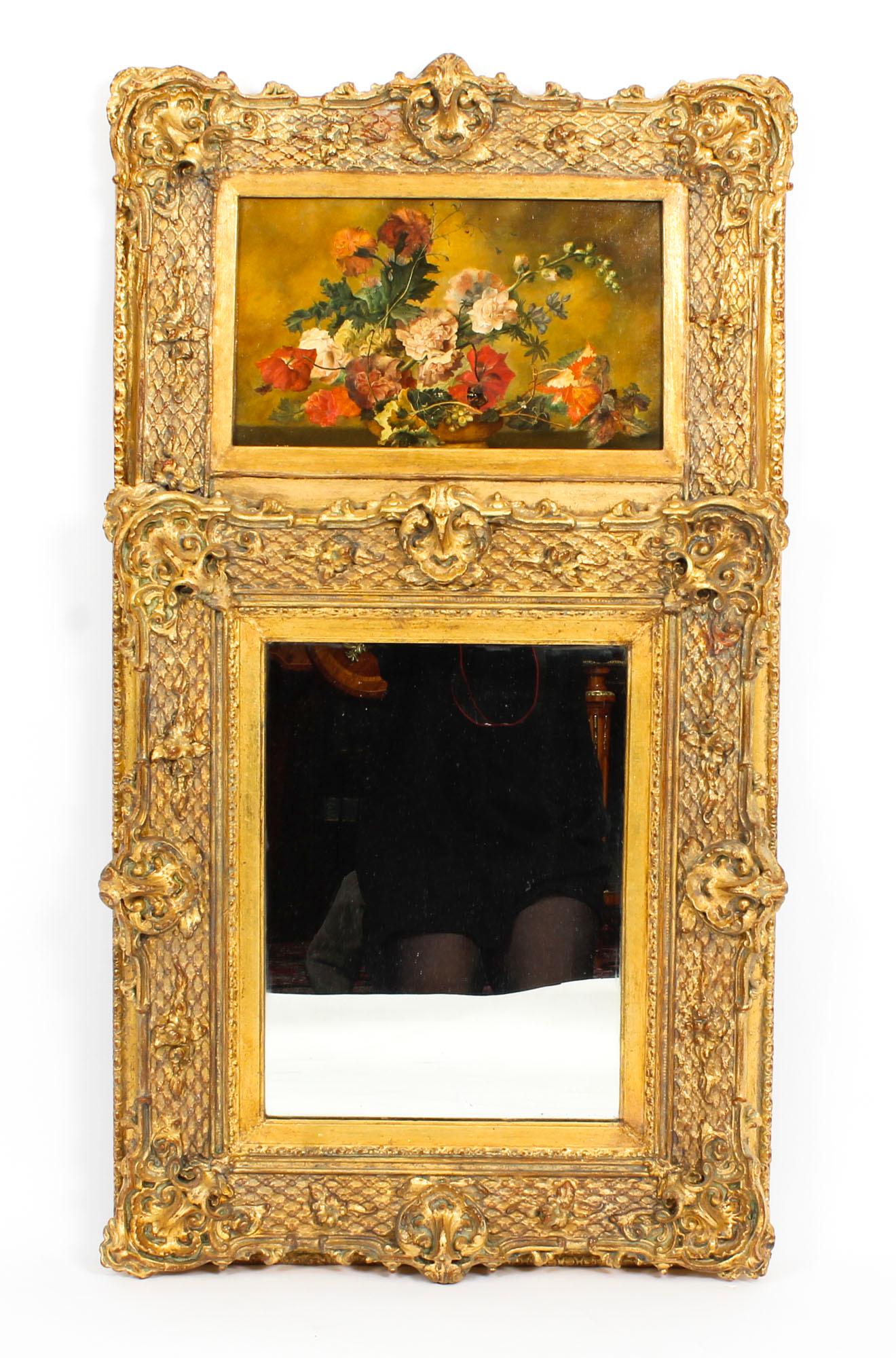 Antique Italian Parcel-Gilt Trumeau Mirror Painting, 19th Century 6