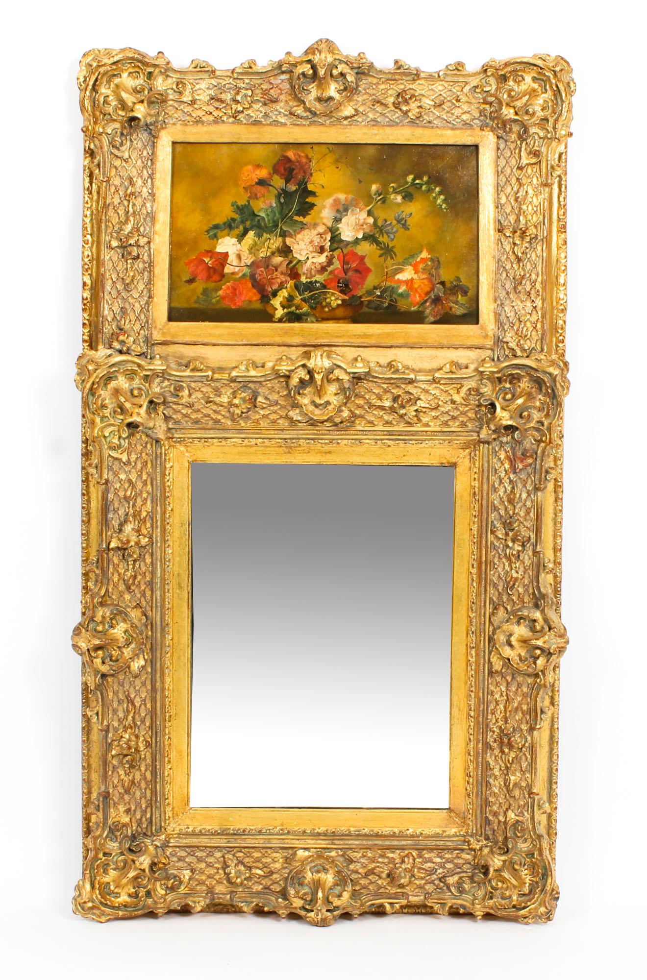 Antique Italian Parcel-Gilt Trumeau Mirror Painting, 19th Century 8