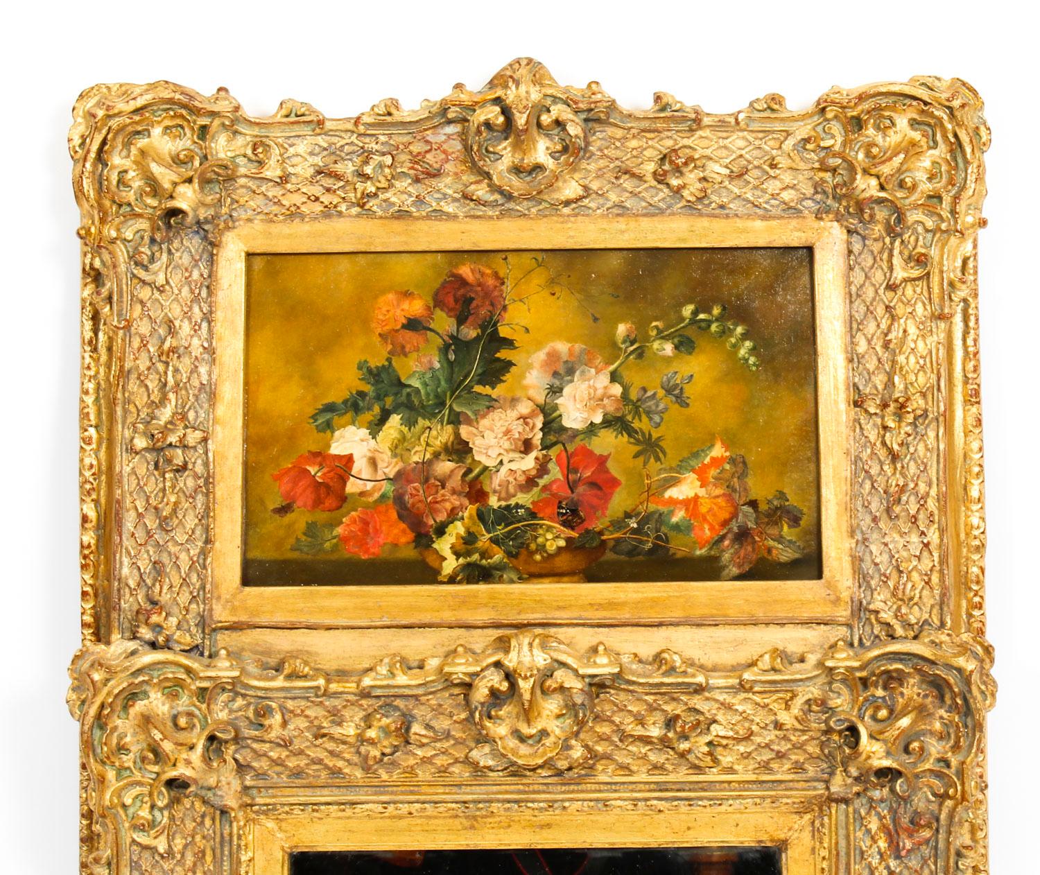 Antique Italian Parcel-Gilt Trumeau Mirror Painting, 19th Century In Good Condition In London, GB