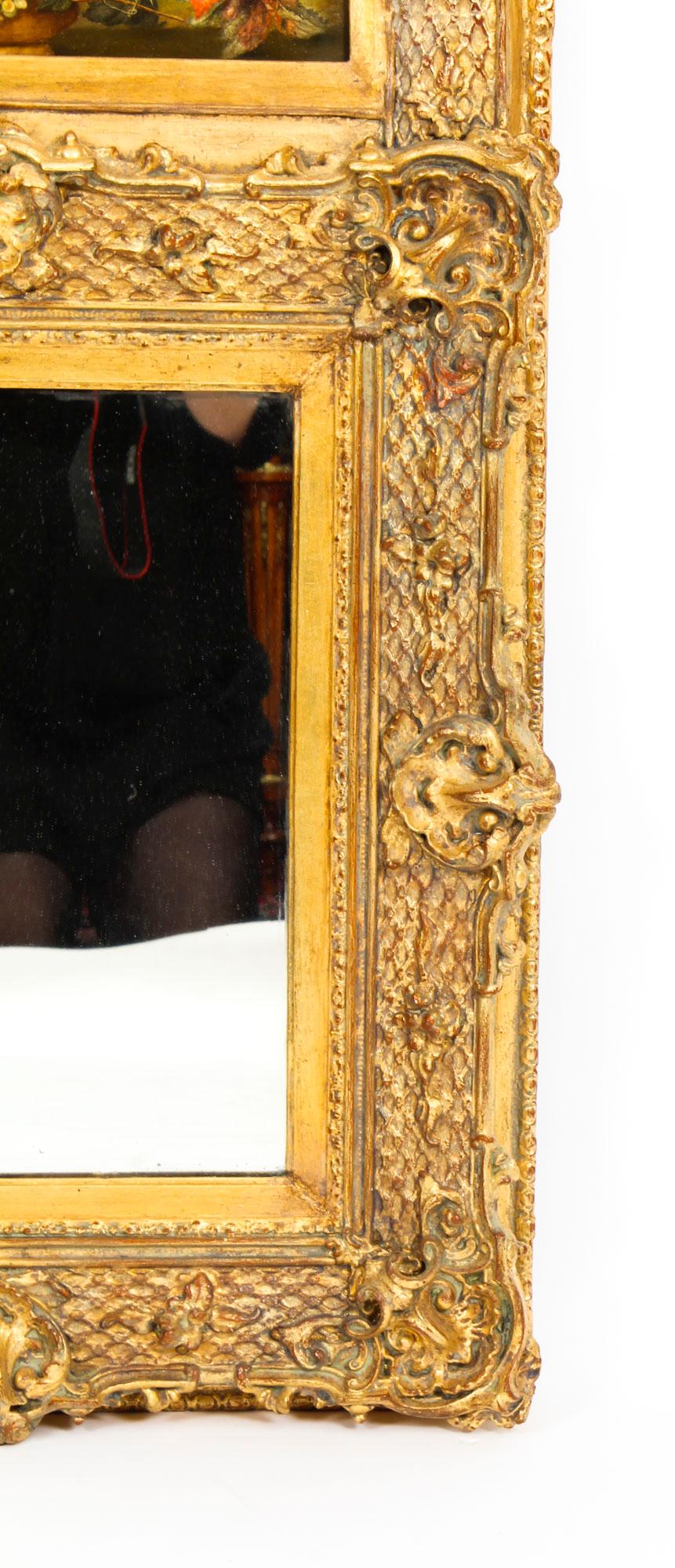 Antique Italian Parcel-Gilt Trumeau Mirror Painting, 19th Century 1