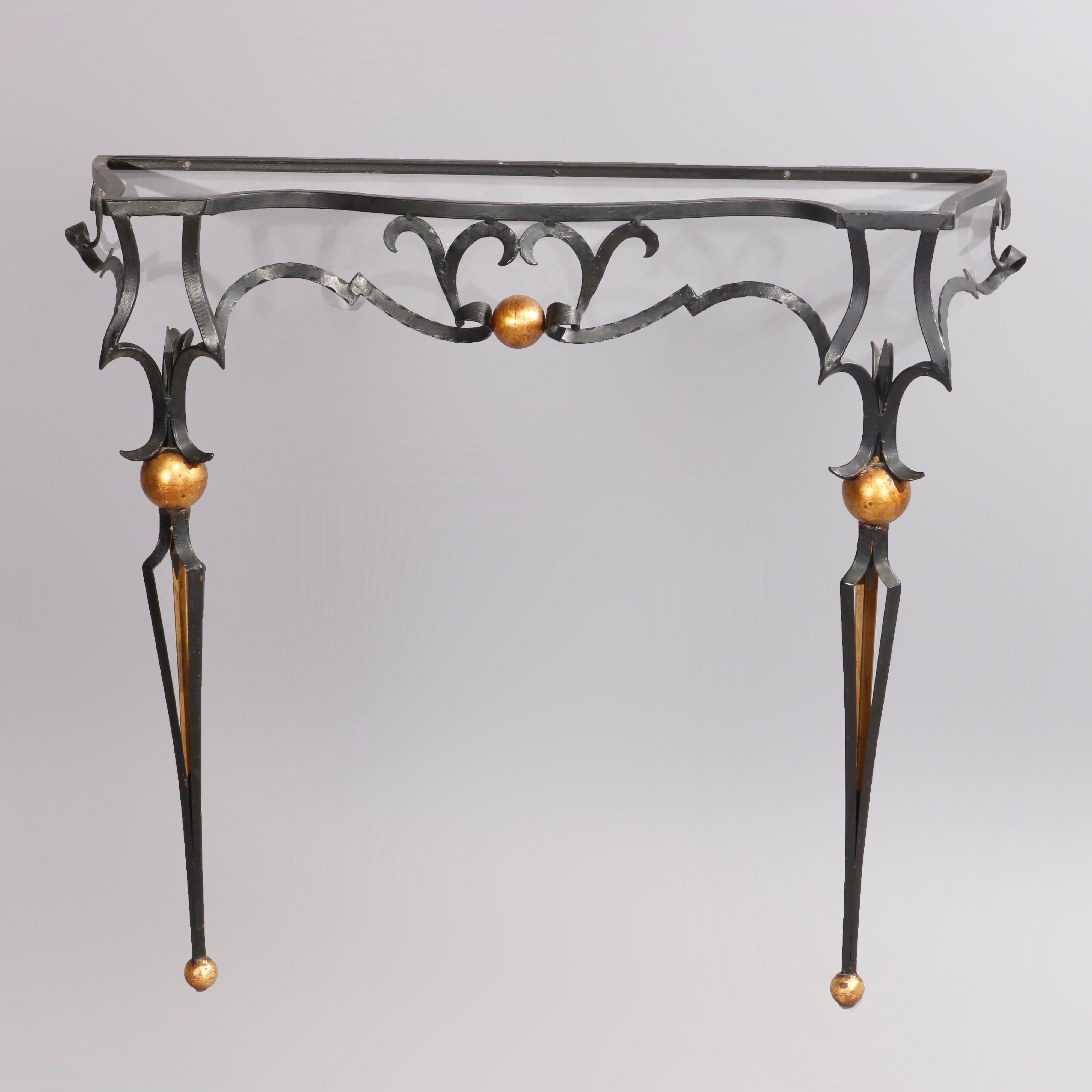 Antique Italian Parcel Gilt Wrought Iron Marble Top Console Table, 20th Century 1