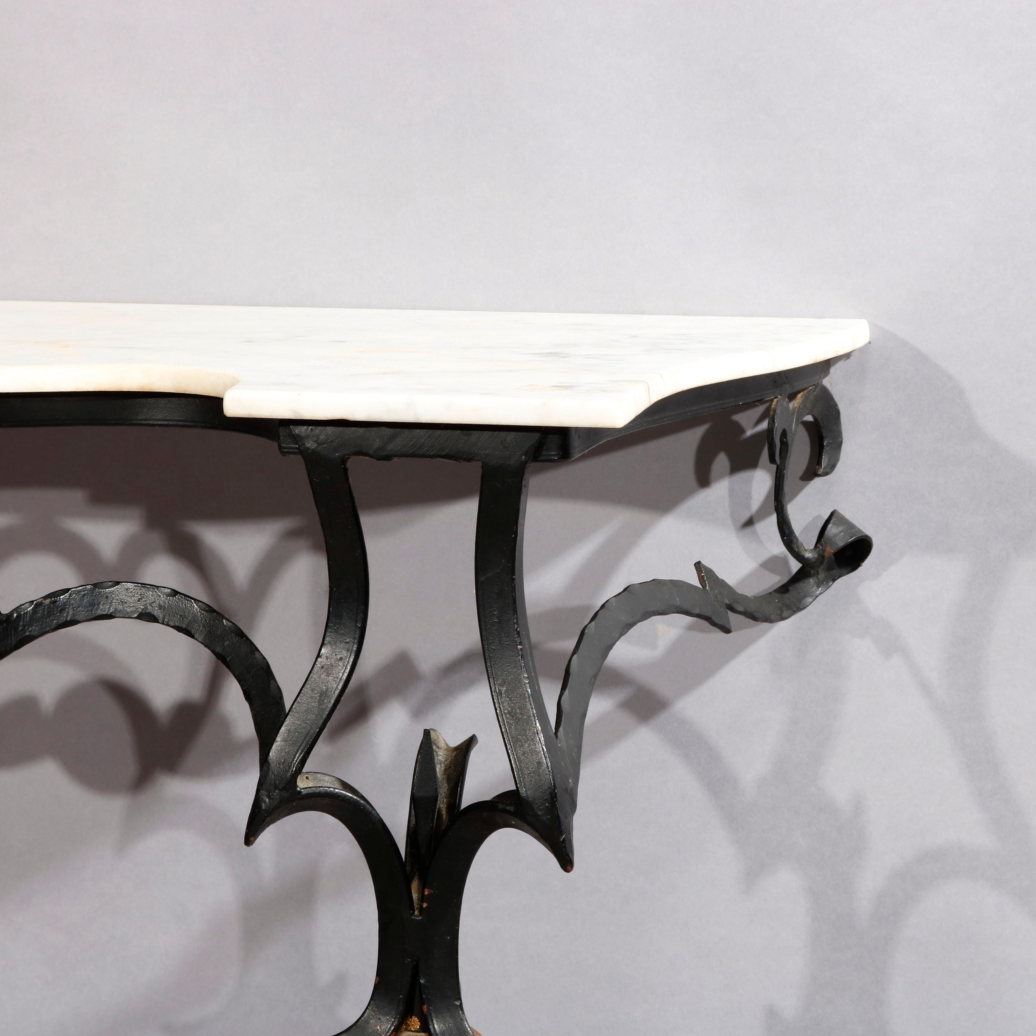 Antique Italian Parcel Gilt Wrought Iron Marble Top Console Table, 20th Century 6
