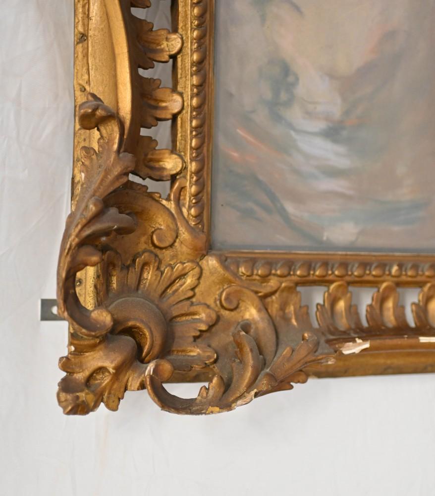 Antique Italian Pastel Maiden Florentine Gilt Frame For Sale 2