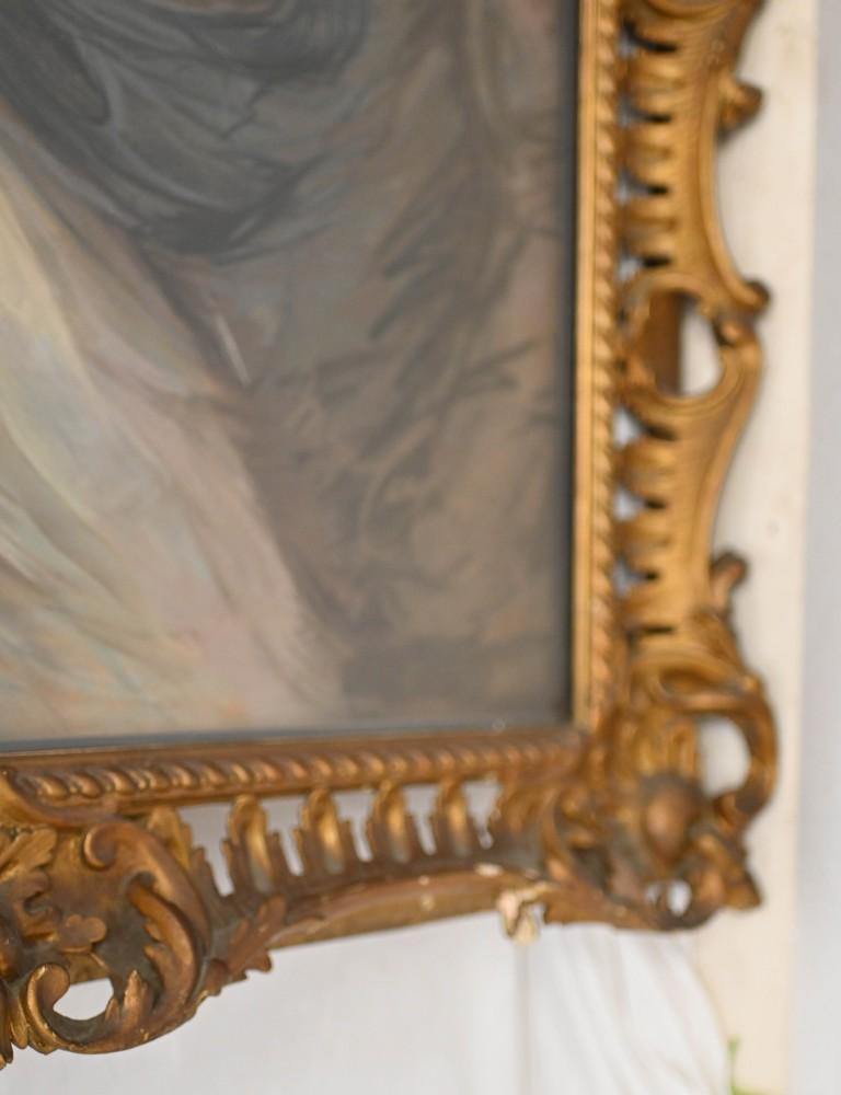 Antique Italian Pastel Maiden Florentine Gilt Frame For Sale 3