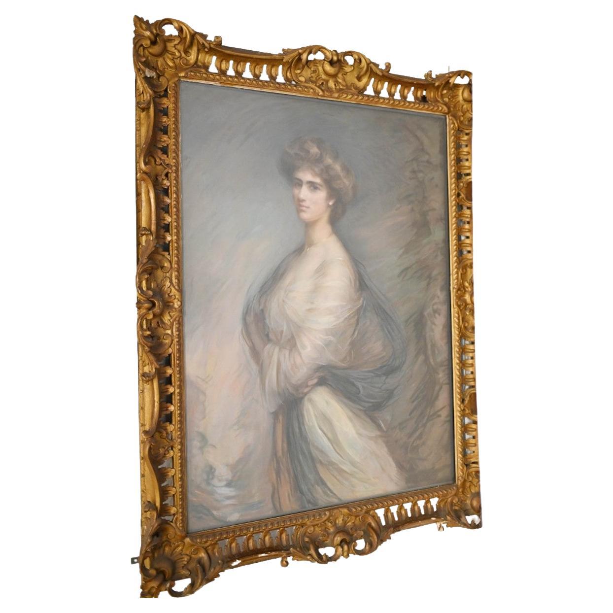 Antique Italian Pastel Maiden Florentine Gilt Frame For Sale