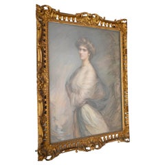 Antique Italian Pastel Maiden Florentine Gilt Frame