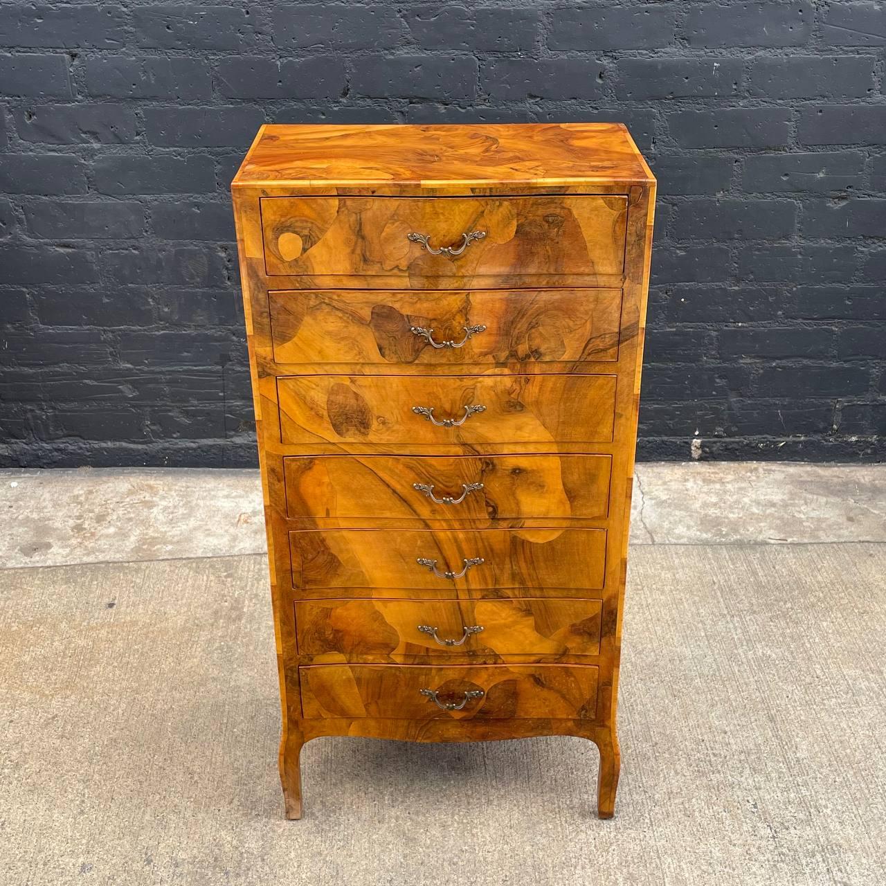 Mid-20th Century Antique Italian Patchwork Burl Chest of Drawers For Sale