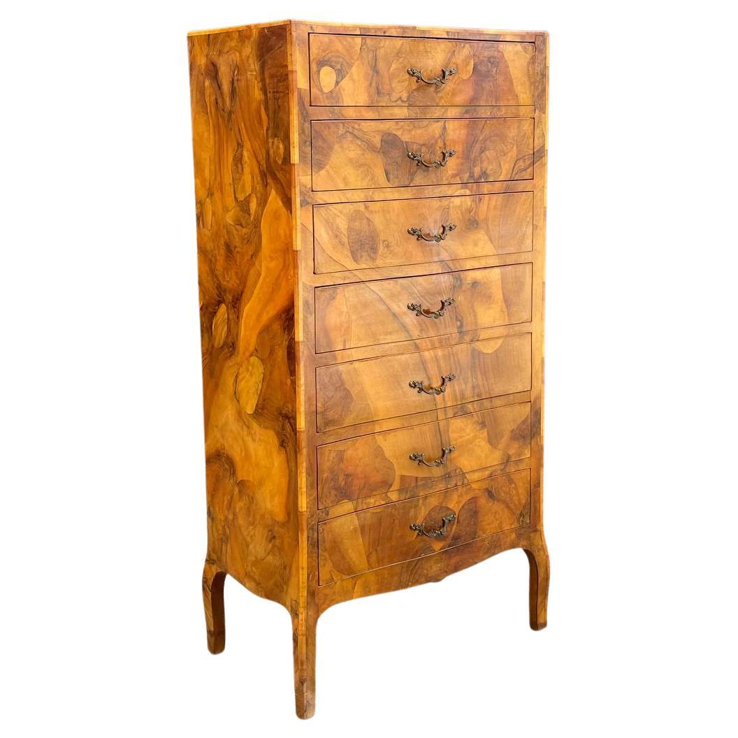 Antique Italian Patchwork Burl Chest of Drawers For Sale