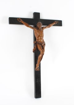 Antique Italian Patinated Box-Wood Corpus Christi Altar Cross 17th Century