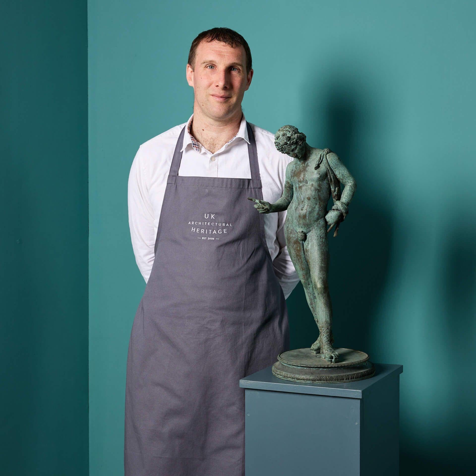 An antique late 19th century Italian patinated bronze statue of Narcissus; the Greek God referred to as ‘the self-lover’.

Cast in bronze, this Grand Tour style Narcissus statue dates from 1880 and as such has a wonderful Verdigris oxidised patina