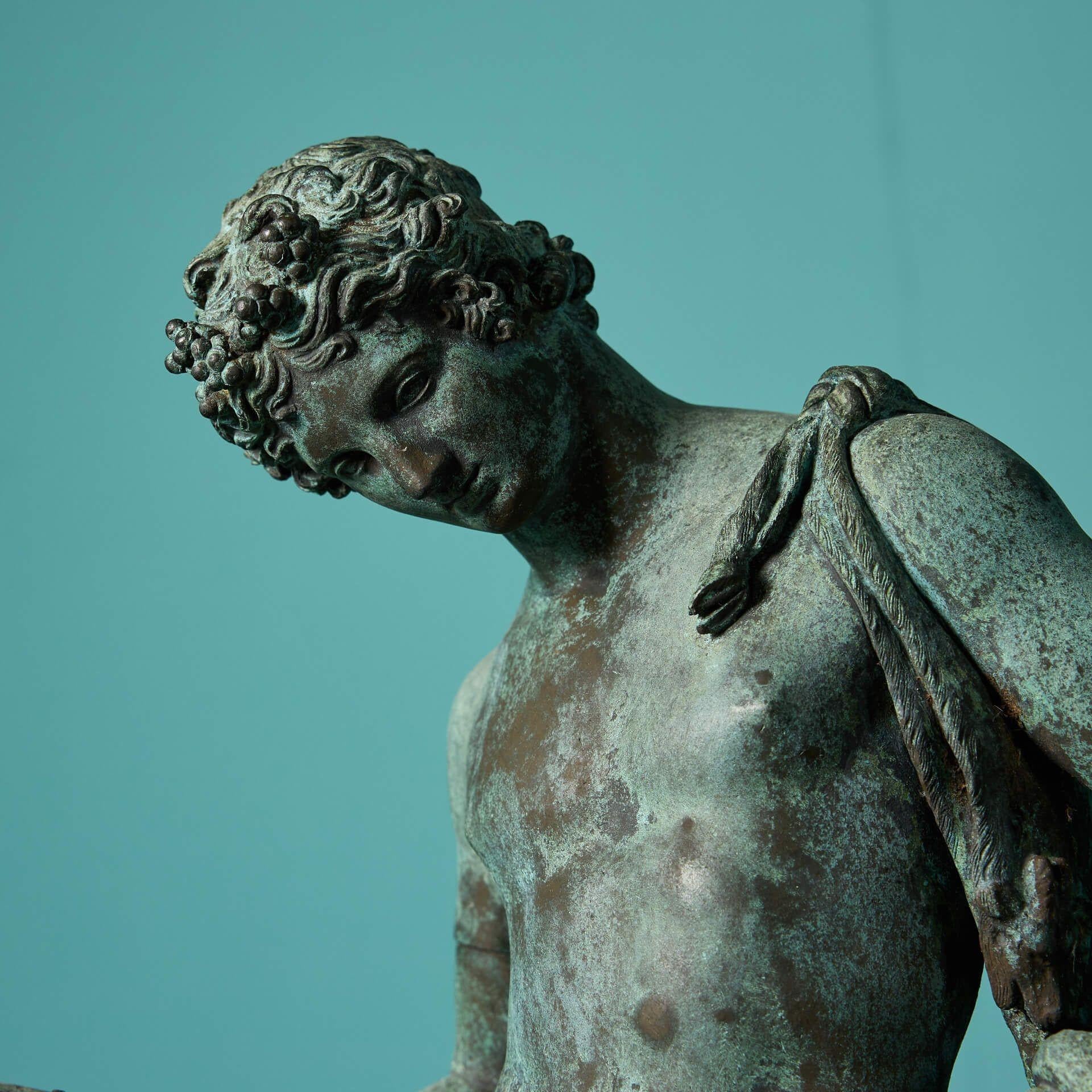 Neoclassical Antique Italian Patinated Bronze Statue of Narcissus