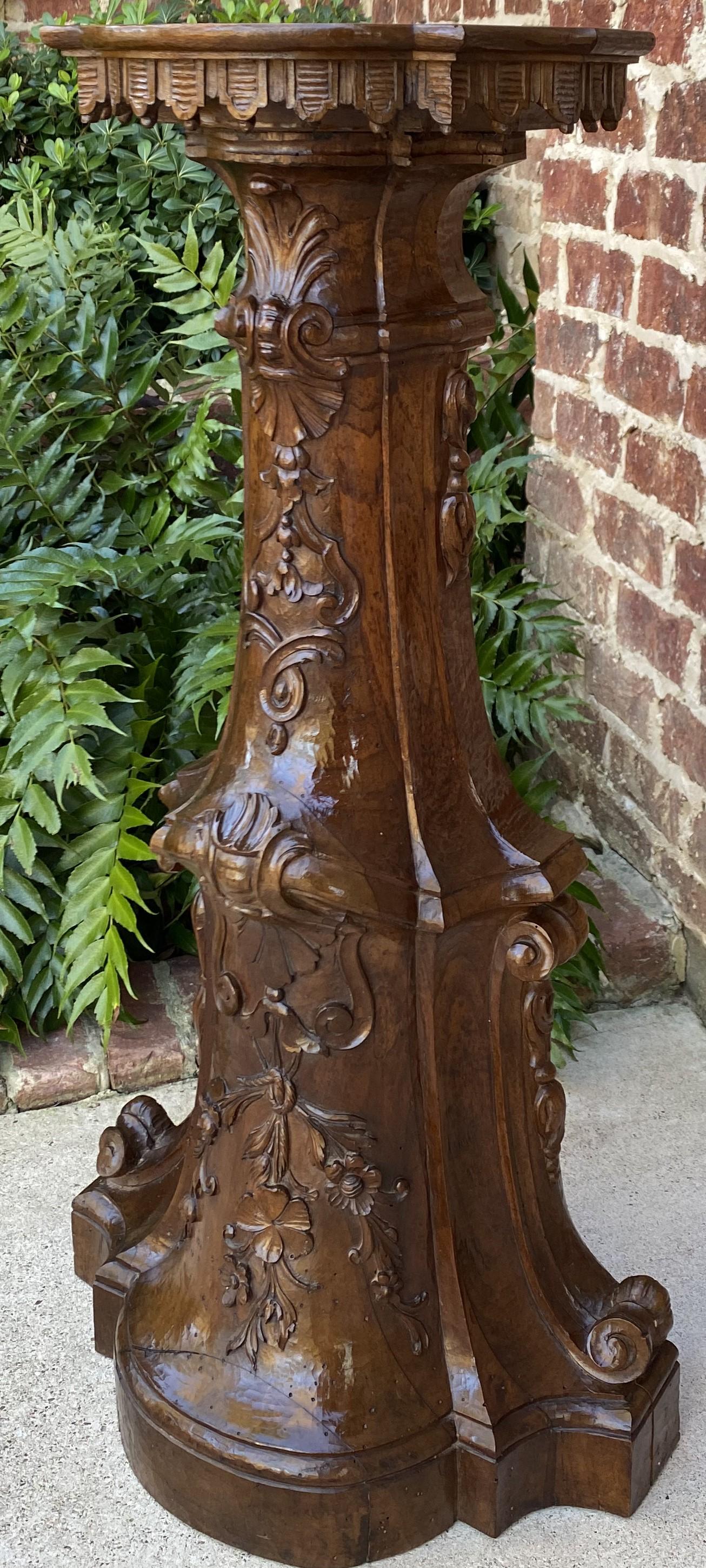 Antique Italian carved walnut pedestal, plant stand or bronze display table~~38