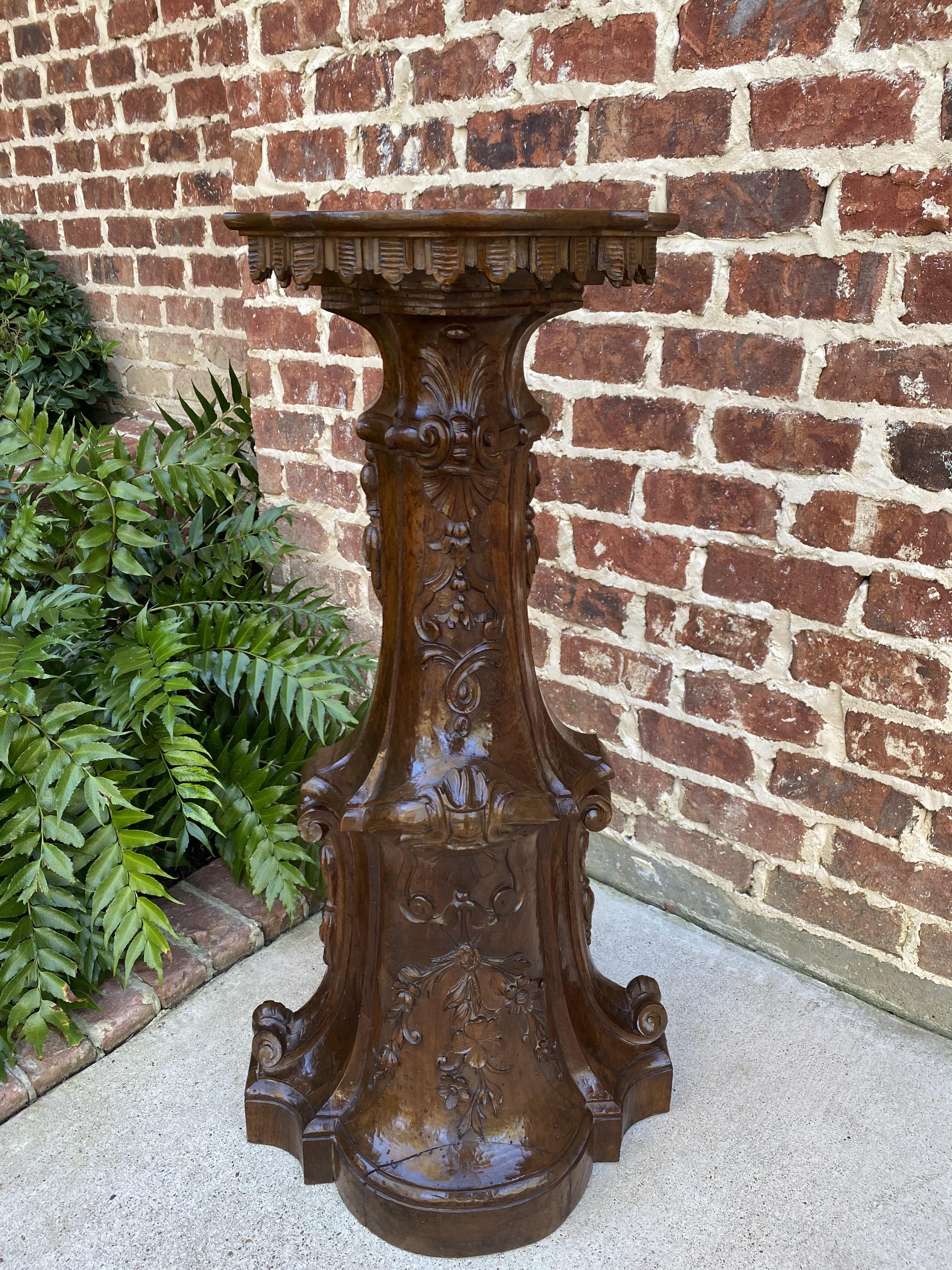 Carved Antique Italian Pedestal Plant Stand Display Table Walnut Baroque Book Rest For Sale