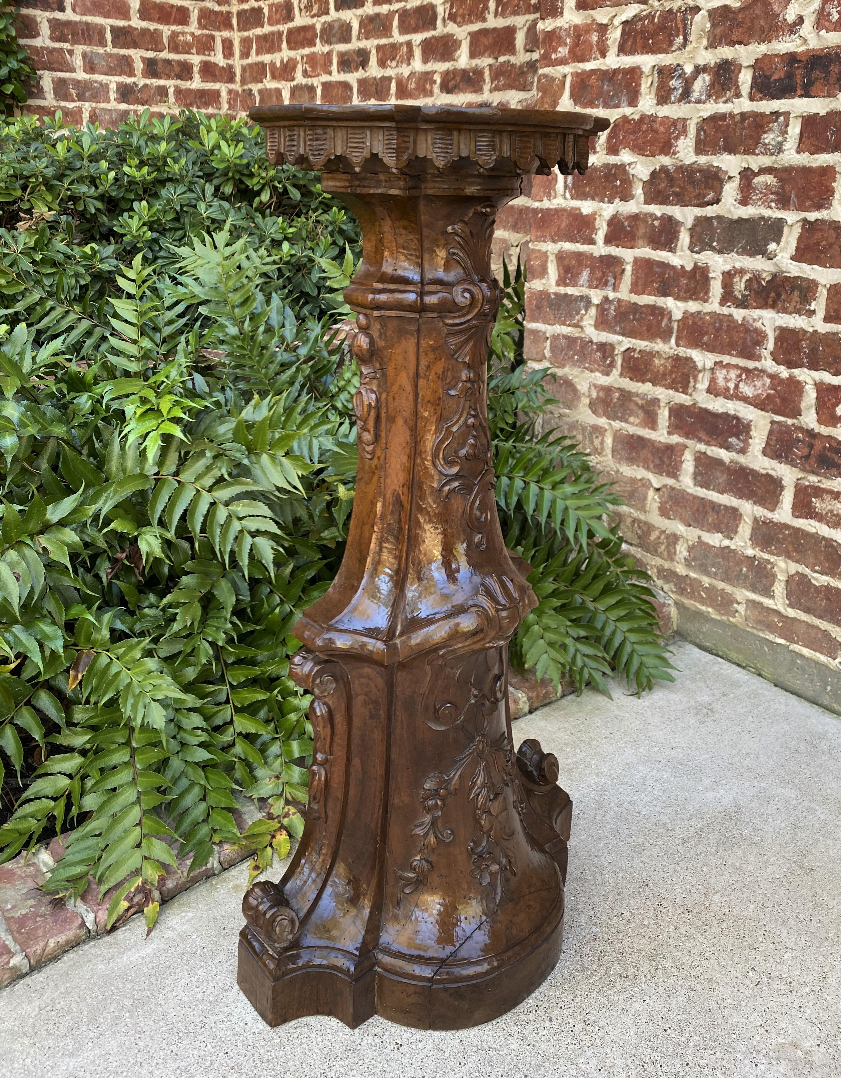 19th Century Antique Italian Pedestal Plant Stand Display Table Walnut Baroque Book Rest For Sale