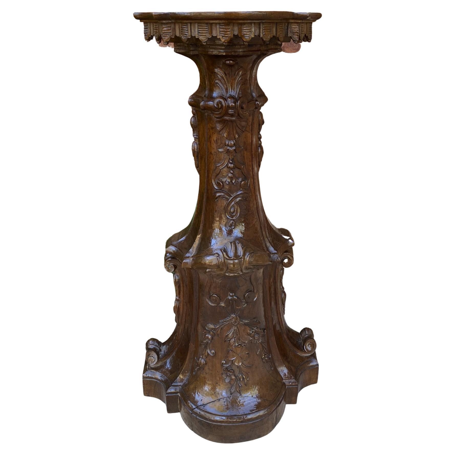Antique Italian Pedestal Plant Stand Display Table Walnut Baroque Book Rest For Sale