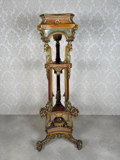 Antique Italian Pedestal Stand with Floral Carvings