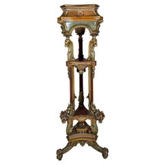 Antique Italian Pedestal Stand with Floral Carvings
