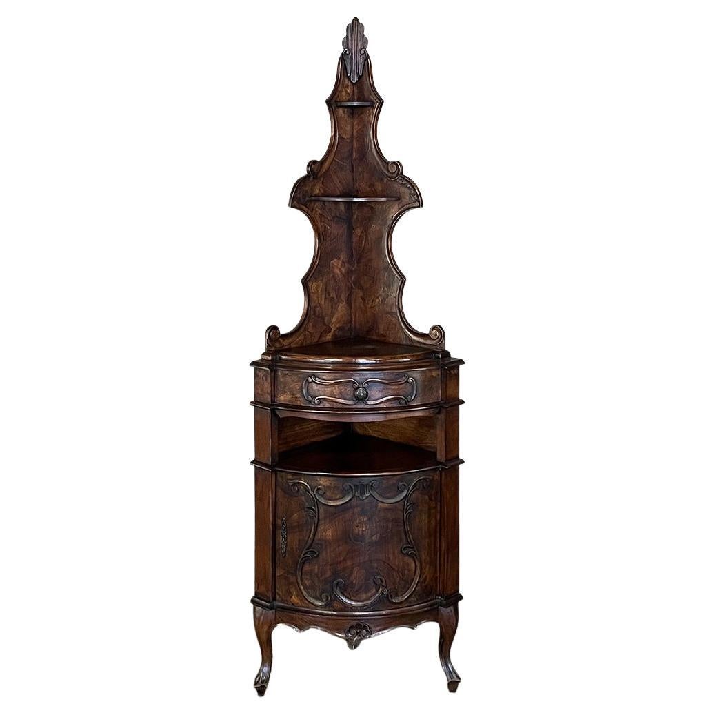 Antique Italian Piemontese Walnut Corner Cabinet