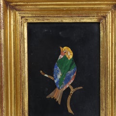 Antique Italian Pietra Dura Bird Mosaic, Framed, C1920
