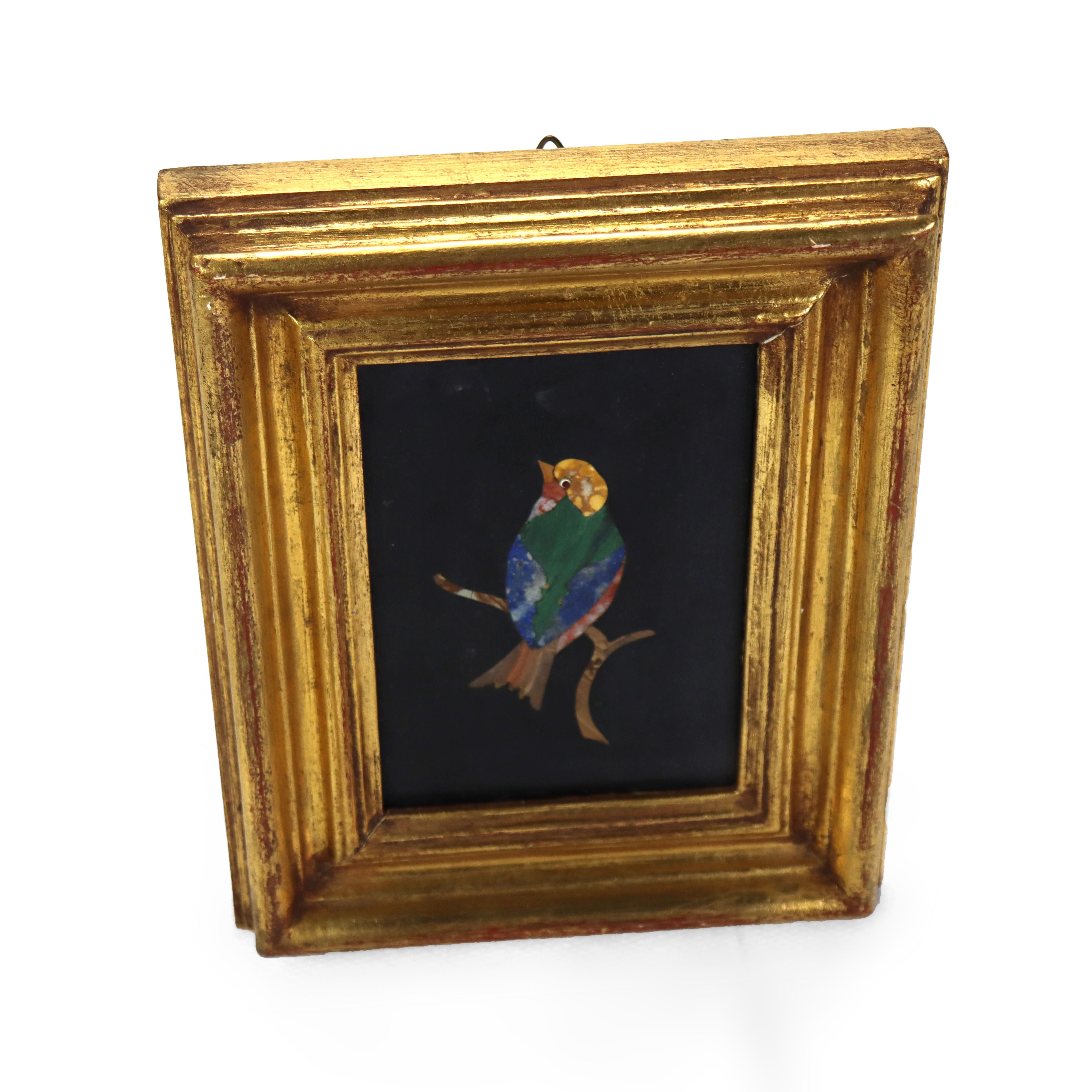 Antique Italian Pietra Dura Bird Mosaic, Framed, C1920 In Good Condition In Big Flats, NY
