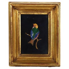 Antique Italian Pietra Dura Bird Mosaic, Framed, C1920
