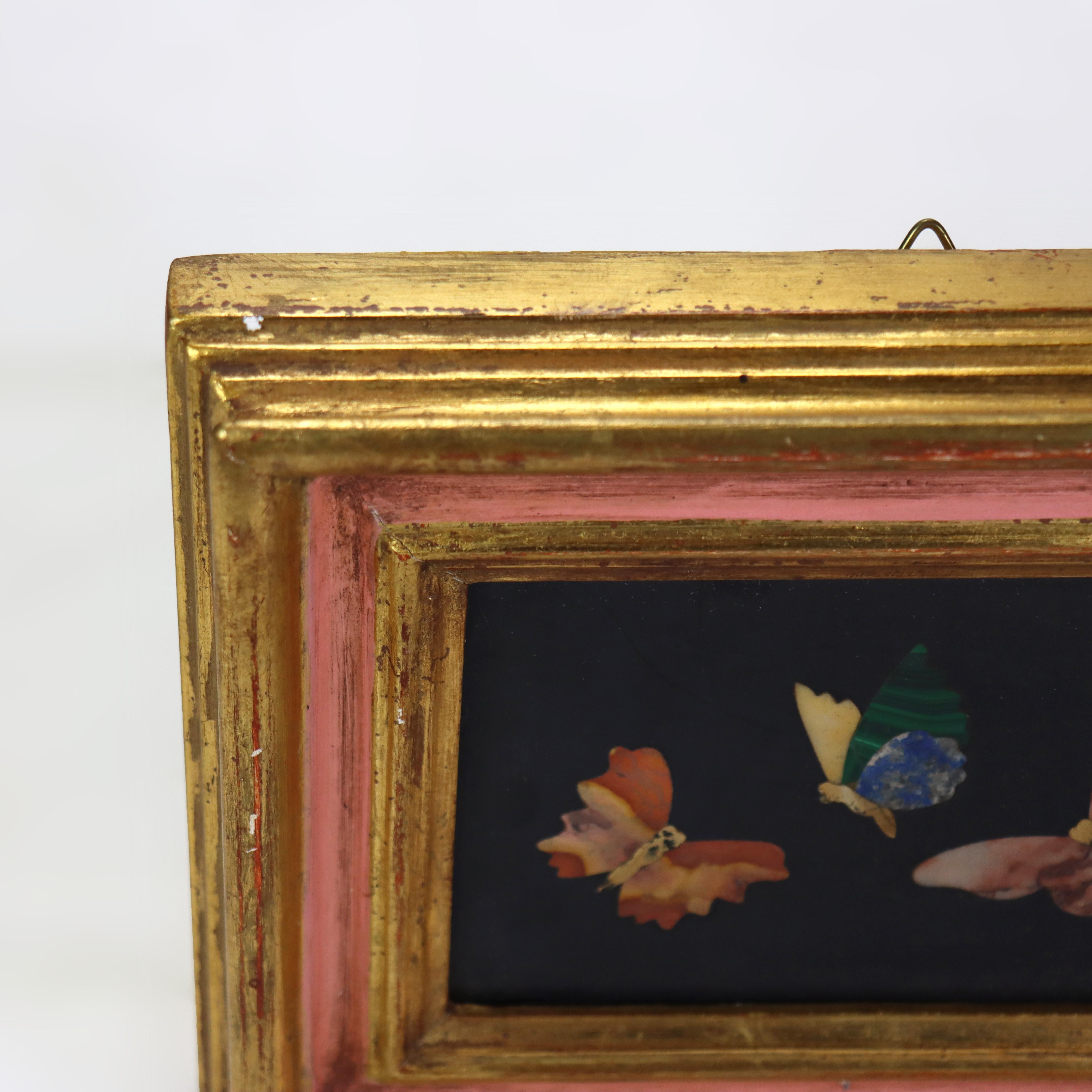20th Century Antique Italian Pietra Dura Butterfly Mosaic, Framed, C1920