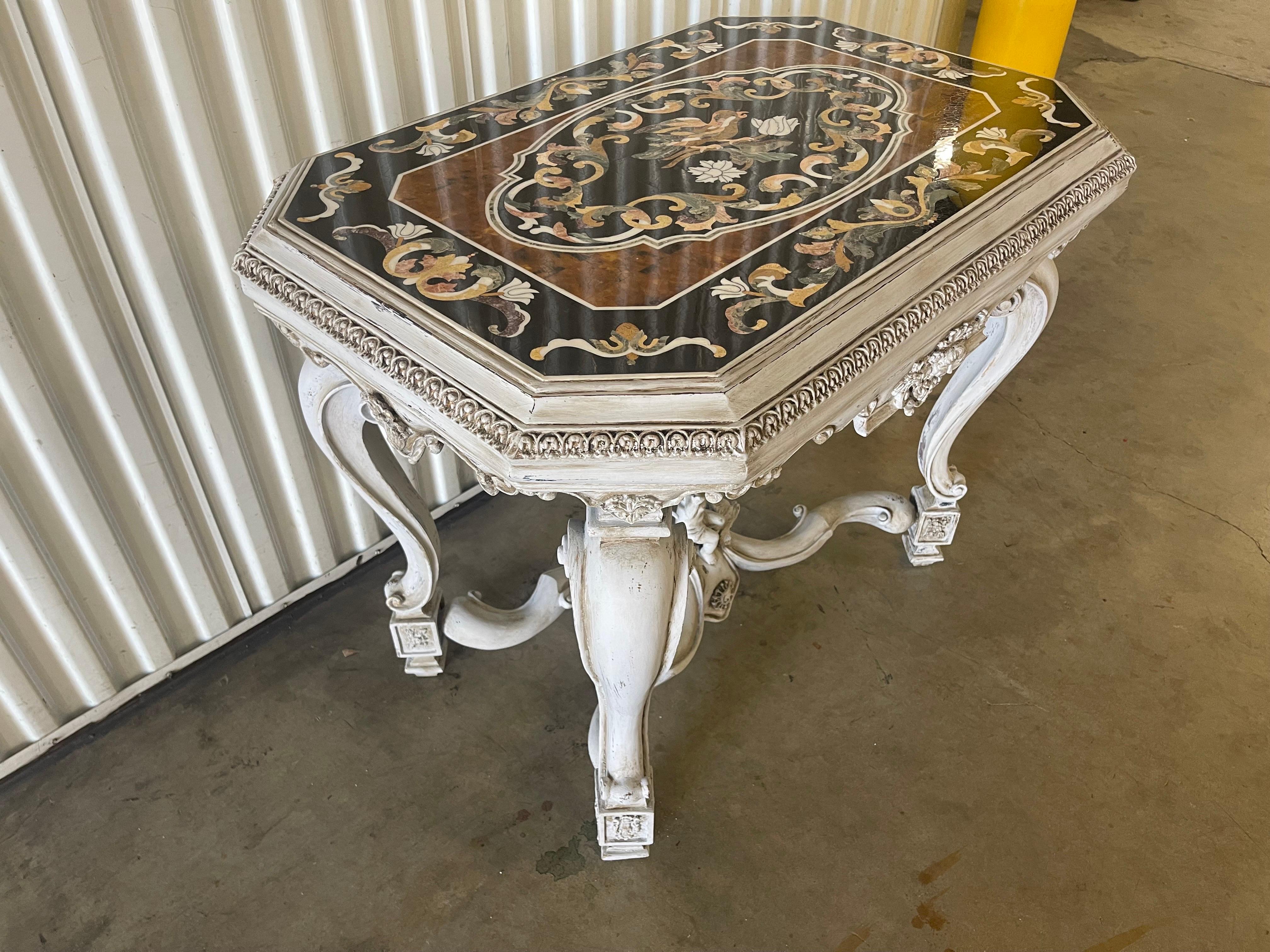 Rococo Antique Italian Pietra Dura Center Table