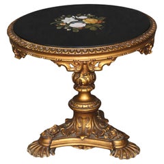 Antique Italian Pietra Dura Florentine Table with Ornate Carved Gilt base