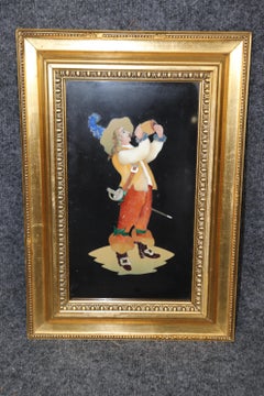 Antica placca italiana in pietra dura con intarsio di marmo raffigurante uno spagnolo