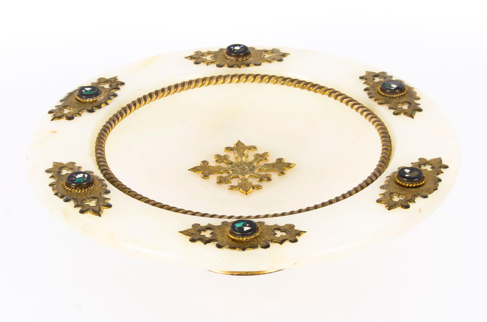 Italian Pietra Dura Mounted Brass and Alabaster Comport Dish, 19th Century In Good Condition For Sale In London, GB