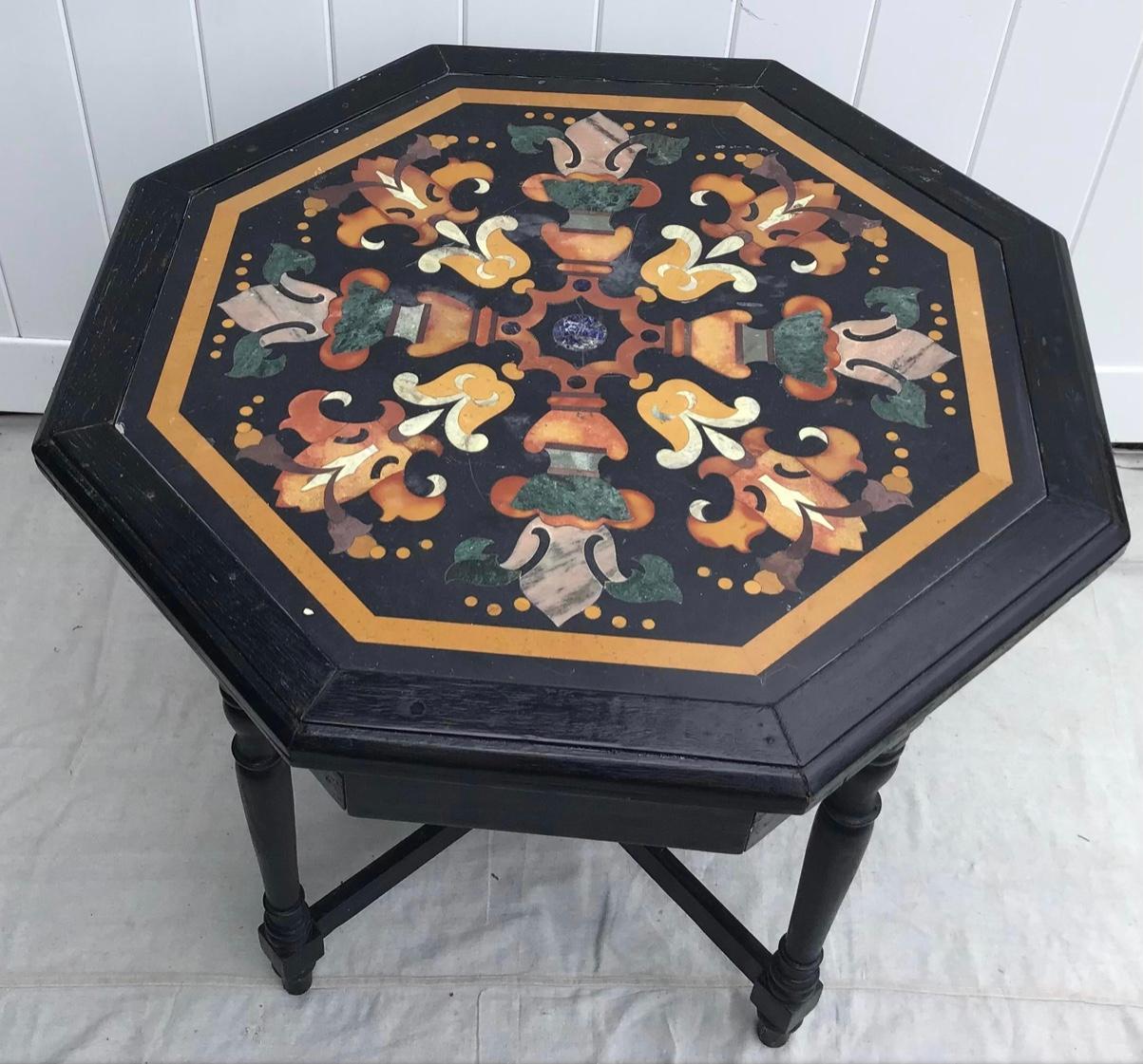 International Style Antique Italian Pietra Dura Octagonal Center Table For Sale